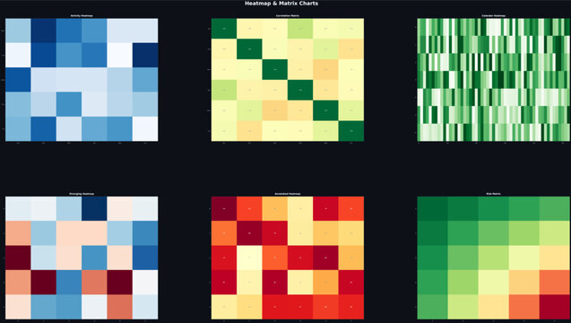 Statistical heatmap matrix illustration representing data visualization and business analytics information on a clean background