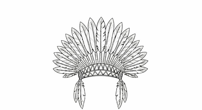 Elaborate feathered headdress, an iconic cultural symbol, artistically rendered