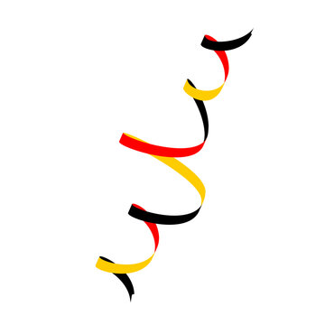 Curling ribbons with black red and yellow colors isolated on a transparent background