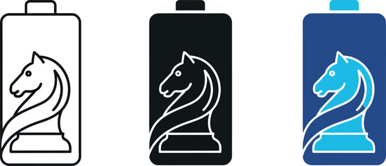 Chess piece silhouette variations outline solid and colored knight designs © IMRAN