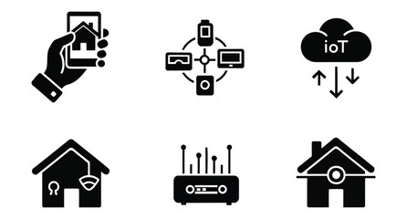 Fototapeta premium Iot connectivity icons smart home automation and data exchange illustration