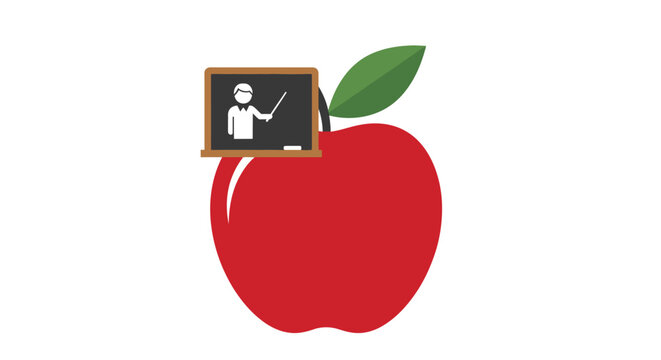 Educational concept with a teacher teaching lesson on top of a delicious red apple image