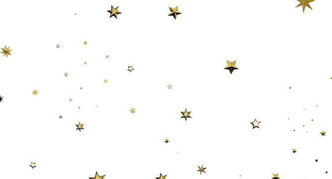 Elegant gold stars floating on a white background, perfect for adding a touch of magic to your designs for holidays, bir