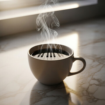 White Coffee Cup with Piano Keys Inside