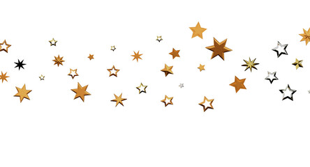 Gold and silver stars floating on a white background, representing celebrations, joy, and holidays. Perfect for festive © vege