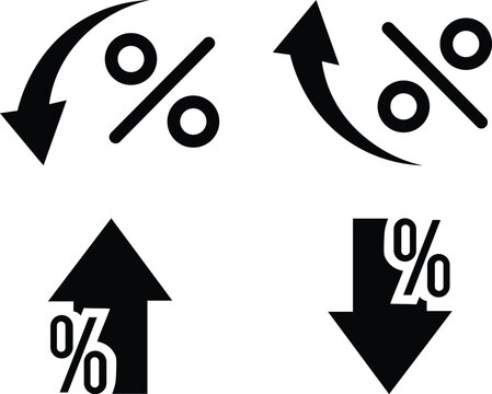 Percentage increase and decrease arrow icon set financial growth and decline silhouette vector