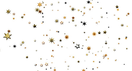 Obraz premium Elegant gold and black star confetti falling against a white backdrop. Perfect for holiday themes, celebrations, and fes