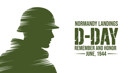 D Day Normandy landings silhouette soldier typography remember and honor June 1944 patriotic world war II remembrance design banner poster © Zavivec