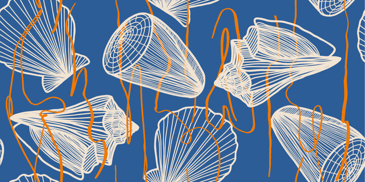 Seamless Hand Drawn Seashells Pattern