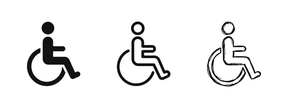 Person in wheelchair accessibility disability icon set