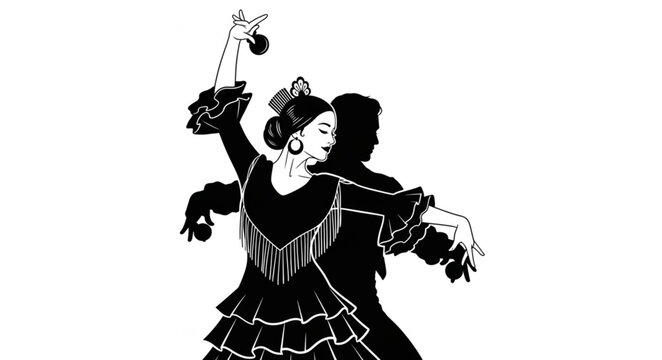 Silhouette of Traditional Flamenco Dancer Performing.
