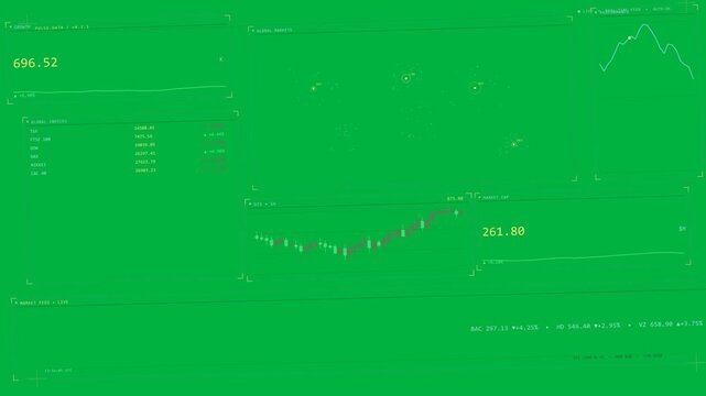 Live feed starting UI updating digits rising candles climbing cap growing for mkt on transparent BG