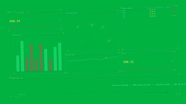 HUD receiving data, updating numbers and nodes, scrolling ticker on transparent bg to show trends