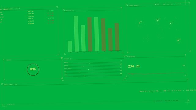 data booting HUD gauge climbing to 88% metrics rising to 234 settling for live ops transparent