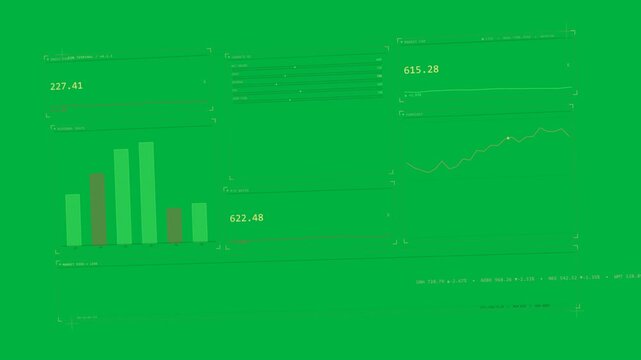 Floating dashboard rotating on play, metrics updating to show right chart rising, transparent