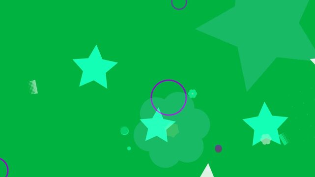 Edge stars appearing, causing shapes entering, scaling, orbiting flower, filling transparent canvas