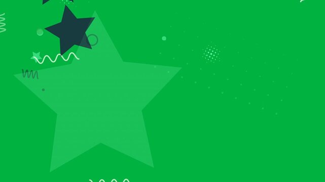 Initially appearing, mint star scaling left, mini stars drifting, forming loop on transparent layer