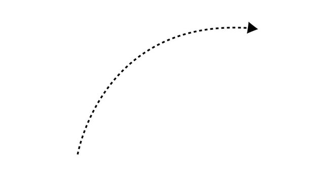 A dotted black curved arrow pointing to the right and upwards on a clean white background representing a directional path, progress, or a future trajectory in a simple format. Keywords