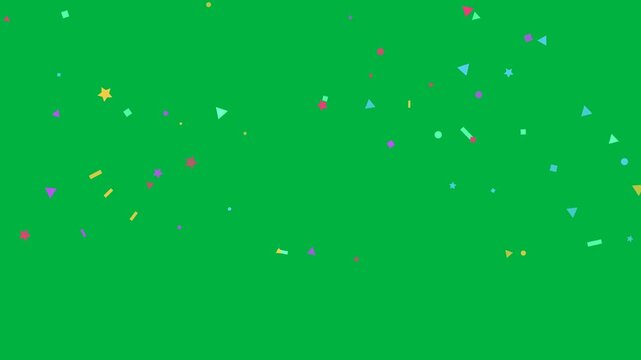 Confetti bits spawning from burst, drifting down and vanishing on transparent backdrop to celebrate