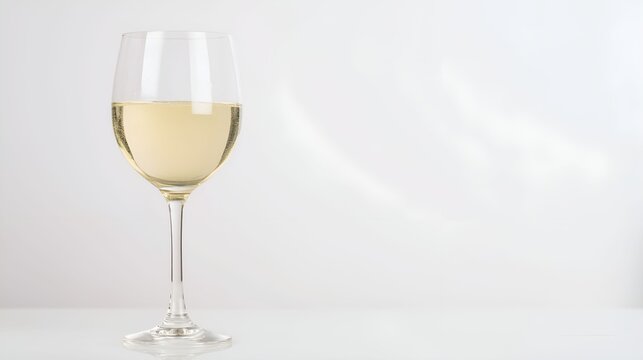 stemware. Elegant white wine glass placed simply on a clean table, capturing refined sophistication. bar promotions, beverage menus, designed for food & beverage menus and cafe branding.