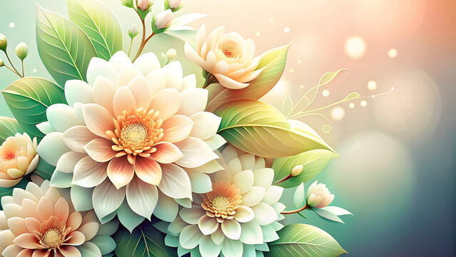 beautiful floral background for vedding invitation, soft white flowers, gradient from soft pink to white, copy space for text