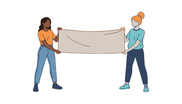 Two women holding a blank banner