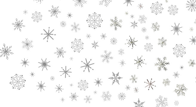Seamless winter snowflake pattern in silver on white. Ideal for seasonal design, backgrounds and fe