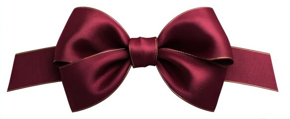 Obraz premium Chic burgundy satin bow on white backdrop perfect for gift wrapping and celebrations