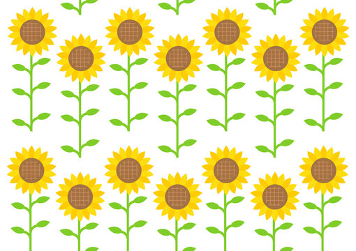ひまわり（向日葵）の花柄パターンイラスト 背景素材