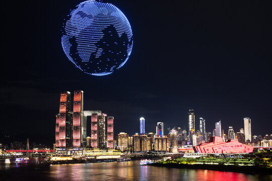 Chongqing, China night view and drone show