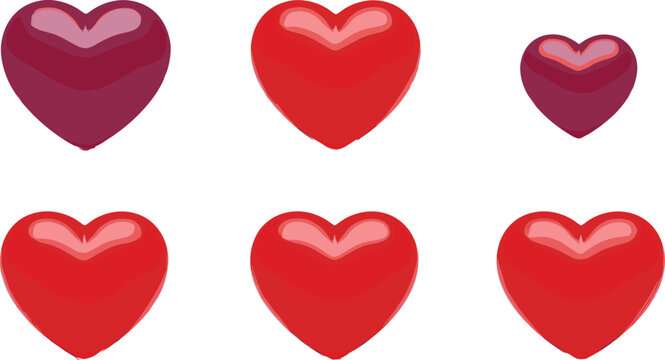 Valentine's Day Heart Icon Set with Various Heart Sizes and Color Shades for Love and Affection Symbols, Digital Greeting Cards, and Romantic Themes