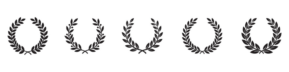 Obraz premium Laurel wreath icon. Laurel wreath icon set with circle, heart and square shapes, black vector illustrations for victory, award and heraldry. Vector Illustration. EPS 10