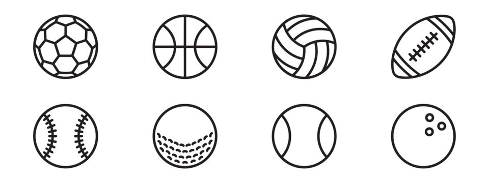 Sport balls icon set. Sport balls set. Ball icons. Balls for football, soccer, basketball, tennis, baseball, volleyball. Vector illustration. EPS
