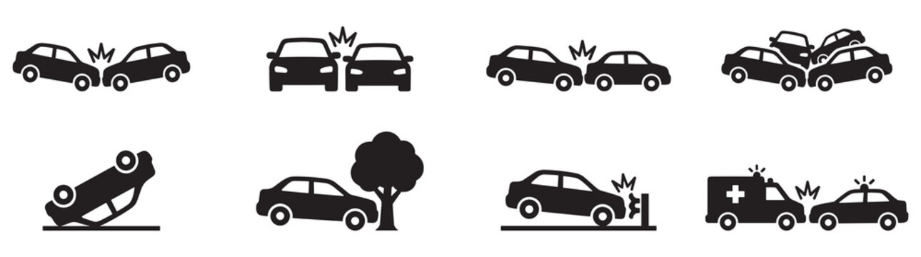 Car accident icon set. Car crash icons. Vector Illustration. EPS 10