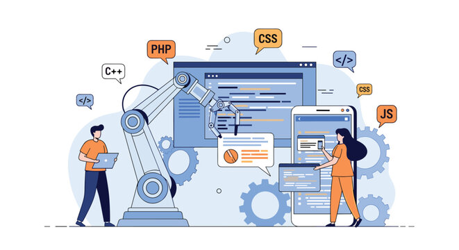 Software developers integrate artificial intelligence and robotic automation into web and mobile application development processes.