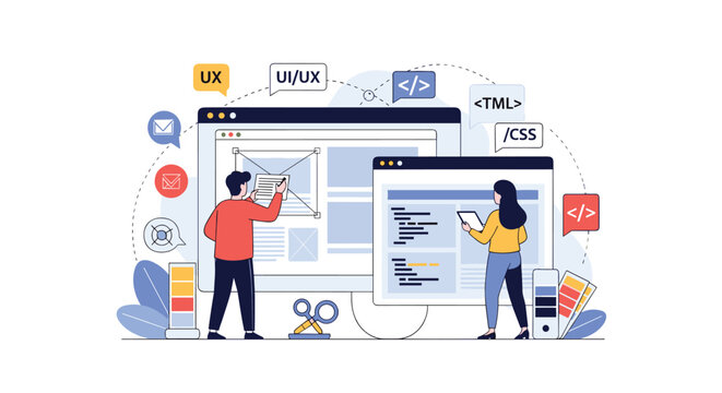 UI/UX designers collaborate on wireframing and front-end development to create a user-friendly and visually appealing website.