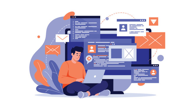 Digital content creator manages multiple projects and communication channels while working remotely in a creative environment.