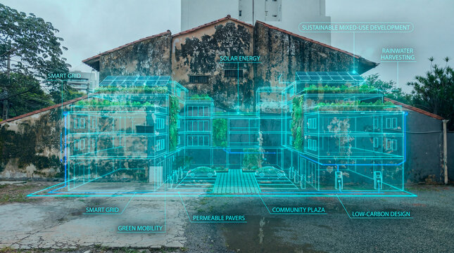 Transparent smart grid architecture transforming heritage facade into mixed use development