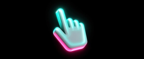 Fototapeta premium 3D crystal holographic hand cursor icon in teal pink gradient for UI and web navigation.