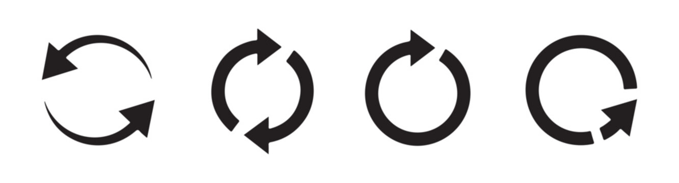 Circular arrows refresh reload update repeat cycle loop motion rotation different styles simple bold outlines.