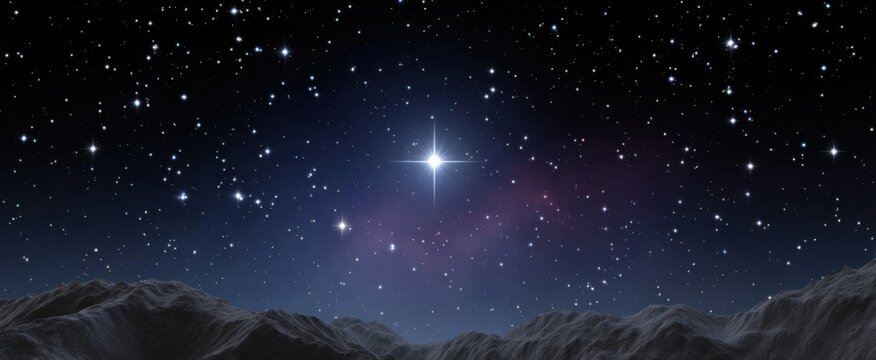 Galaksi menakjubkan dengan bintang putih dan nebula cerah biru ungu di malam hari.