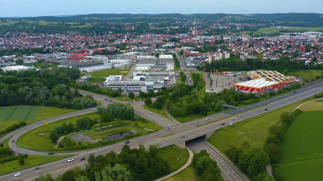  Aerial view beside the city Sinsheim in Germany in Springtime on a cloudy day