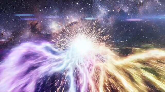 A vibrant, swirling vortex of cosmic energy cuts through a breathtaking expanse of stars and nebulas, creating a mesmerizing display of interstellar travel.