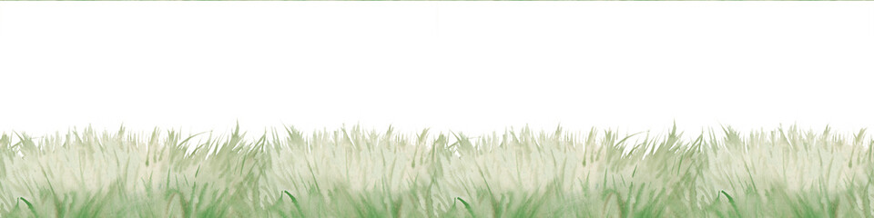 Horizontal seamless border of lush green grass. Watercolor illustration with soft transitions on an isolated background. Ideal for website footers, spring greeting cards, eco-friendly packaging © Belena_Art