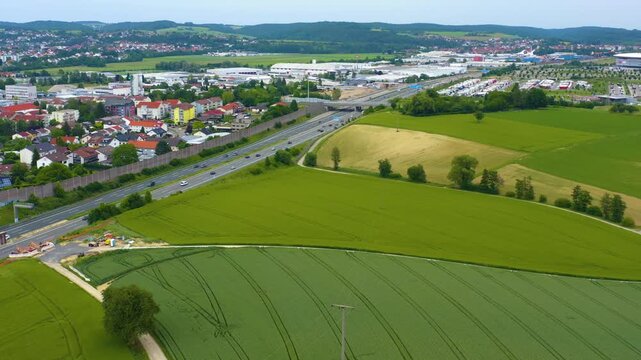  Aerial view beside the city Sinsheim in Germany in Springtime on a cloudy day