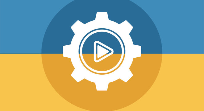 gear with play button icon silhouette high quality