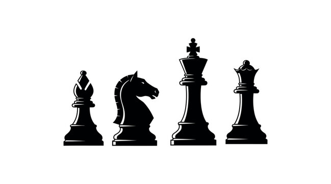 Black chess pieces king queen rook and knight