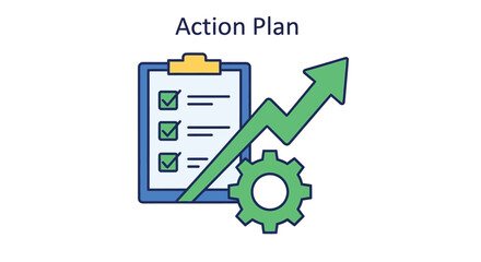 action plan clipboard with checklist and gear silhouette © Rakib