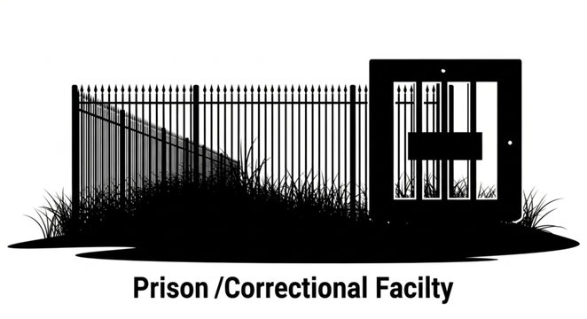 Prison Correctional Facility Entrance Silhouette.