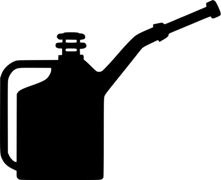 A sleek black silhouette of a vintage pump-action oil can, exuding an air of nostalgia against a stark white background